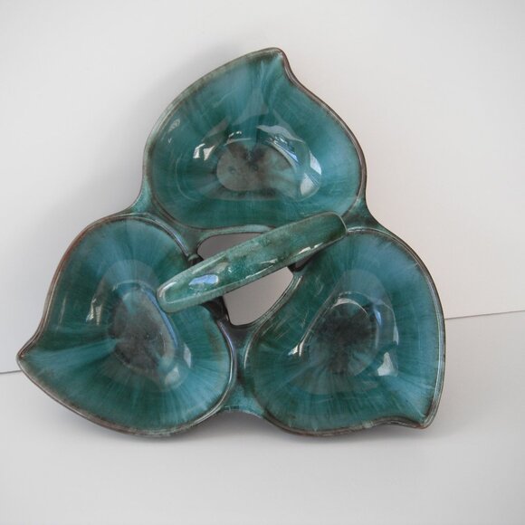 Blue Mountain Pottery Triple Sectioned Serving Dish with Handle Green/Black - Picture 3 of 7